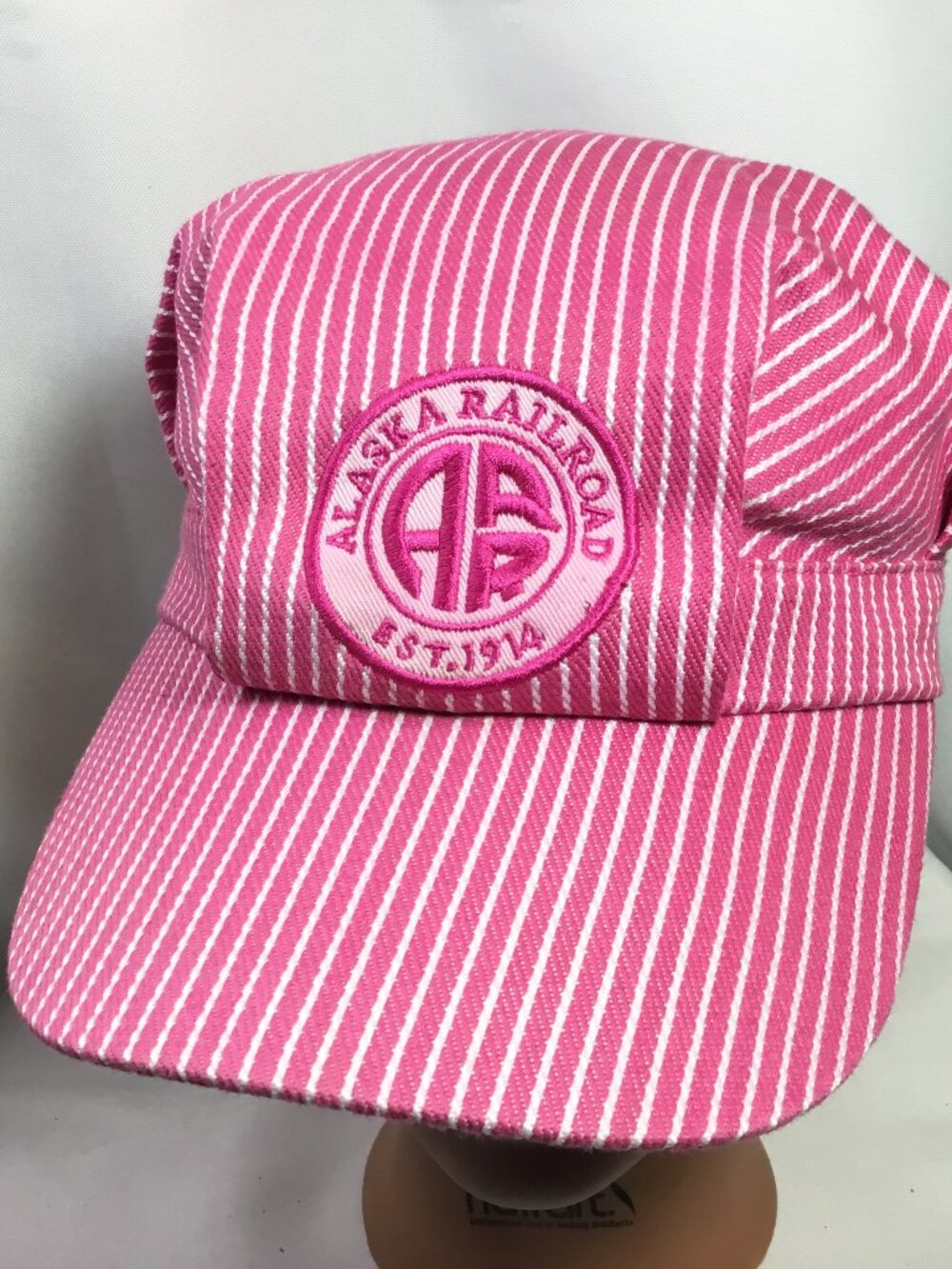 Alaska Railroad Hat Cap Adult Pink White Stripe Strapback Conductor